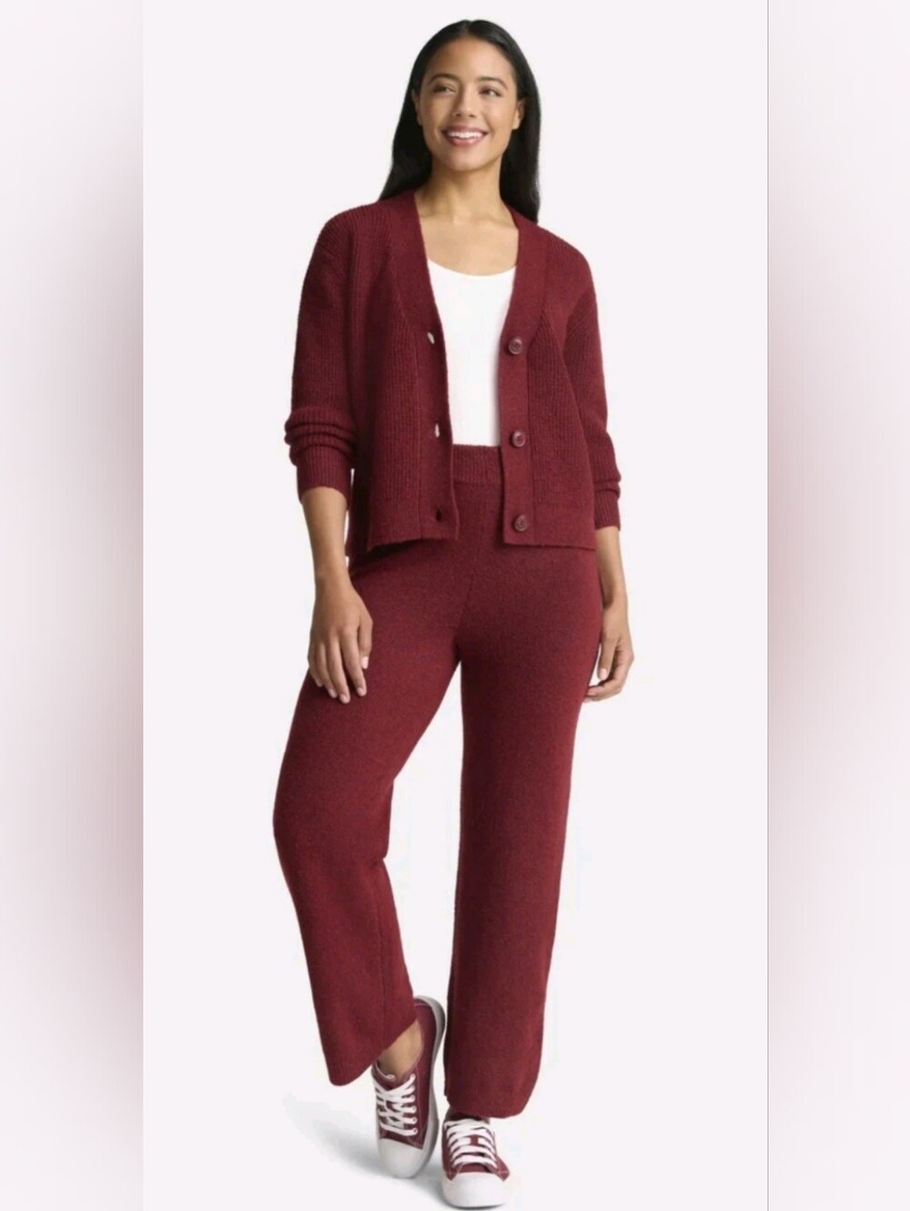 Time and Tru Burgundy Cardigan and Pants Sweater Set